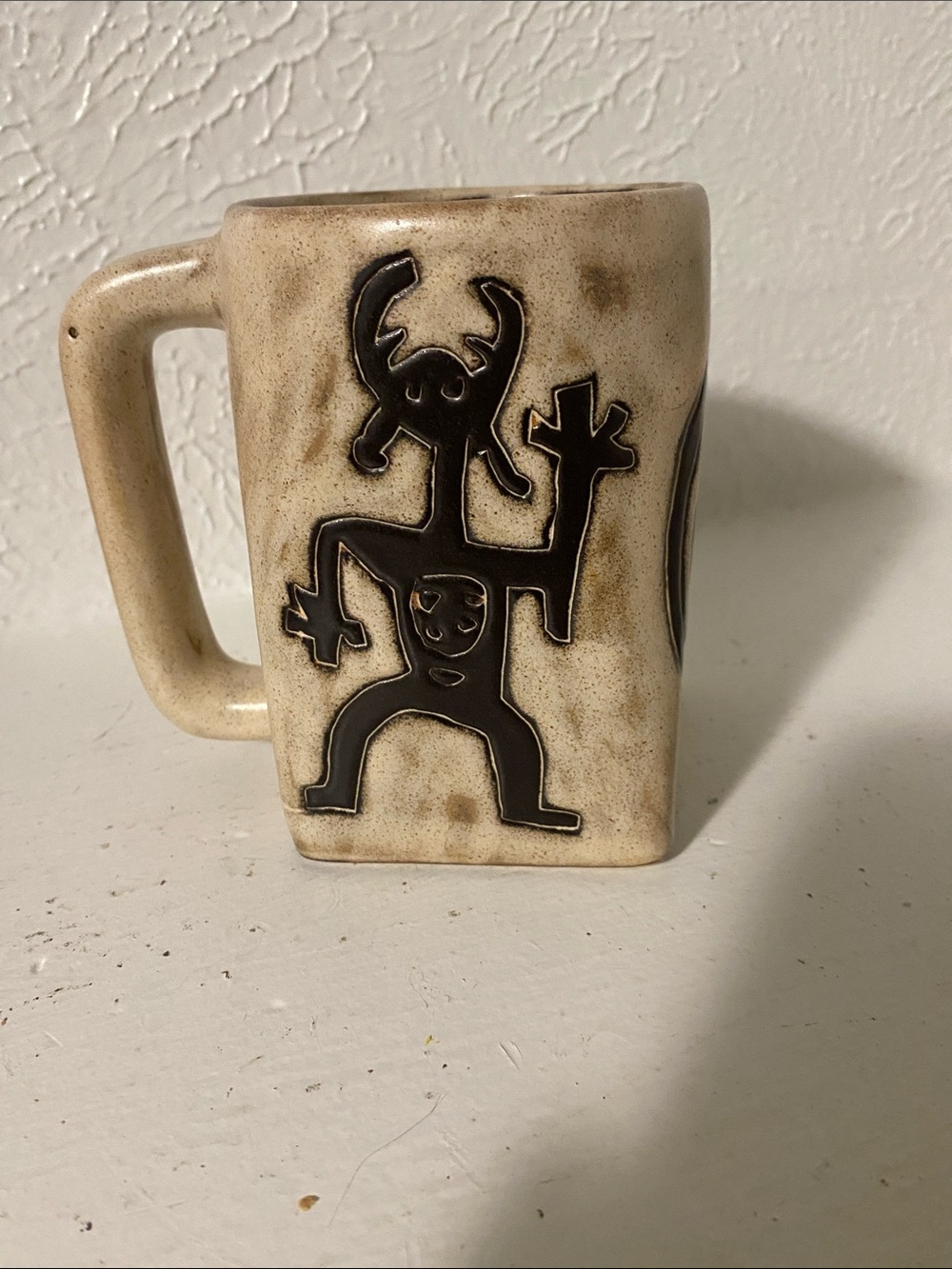 Vintage Mara Mexico Pottery Mug. Petroglyph Stoneware Square